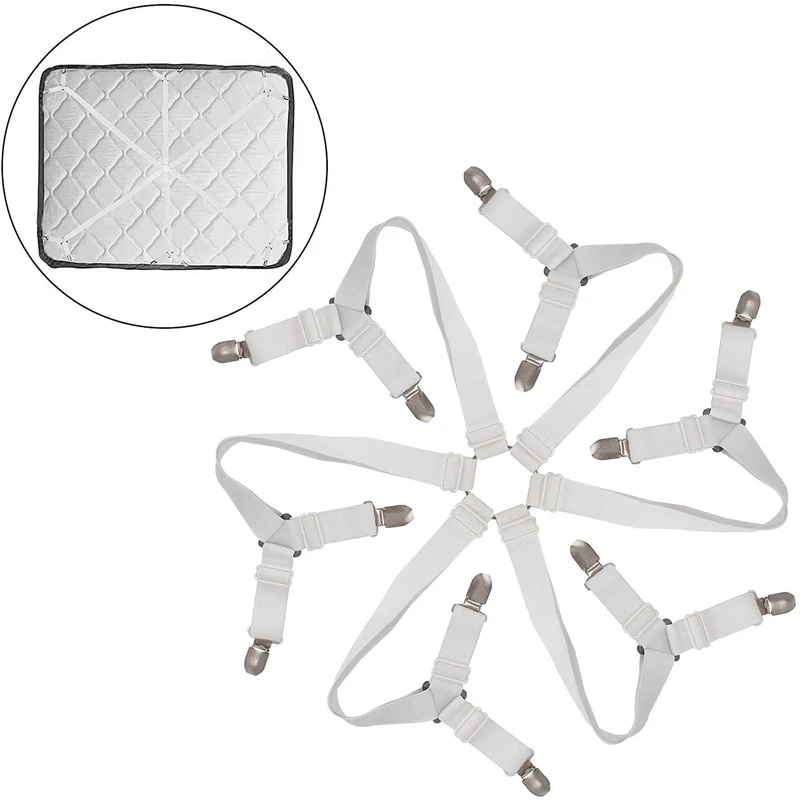 

Bed Sheet Clips Grippers Fasteners 3 Way 6 Sides Sheet Suspenders Elastic Sheet Holders Mattress Clips Straps - Adjustable Fit