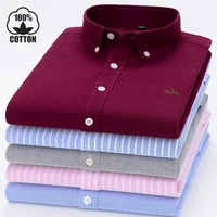 new plus size 8xl cotton oxford mens shirts long sleeve embroidered horse casual without pocket striped social dress shirt male