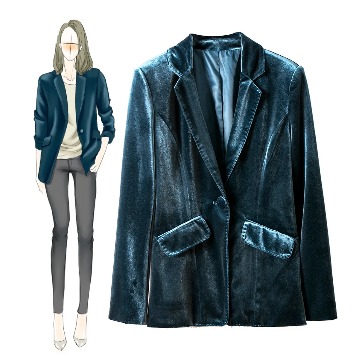 

Женский бархатный блейзер Modis, повседневный элегантный блейзер с карманами на осень и зиму в английском стиле, 2019