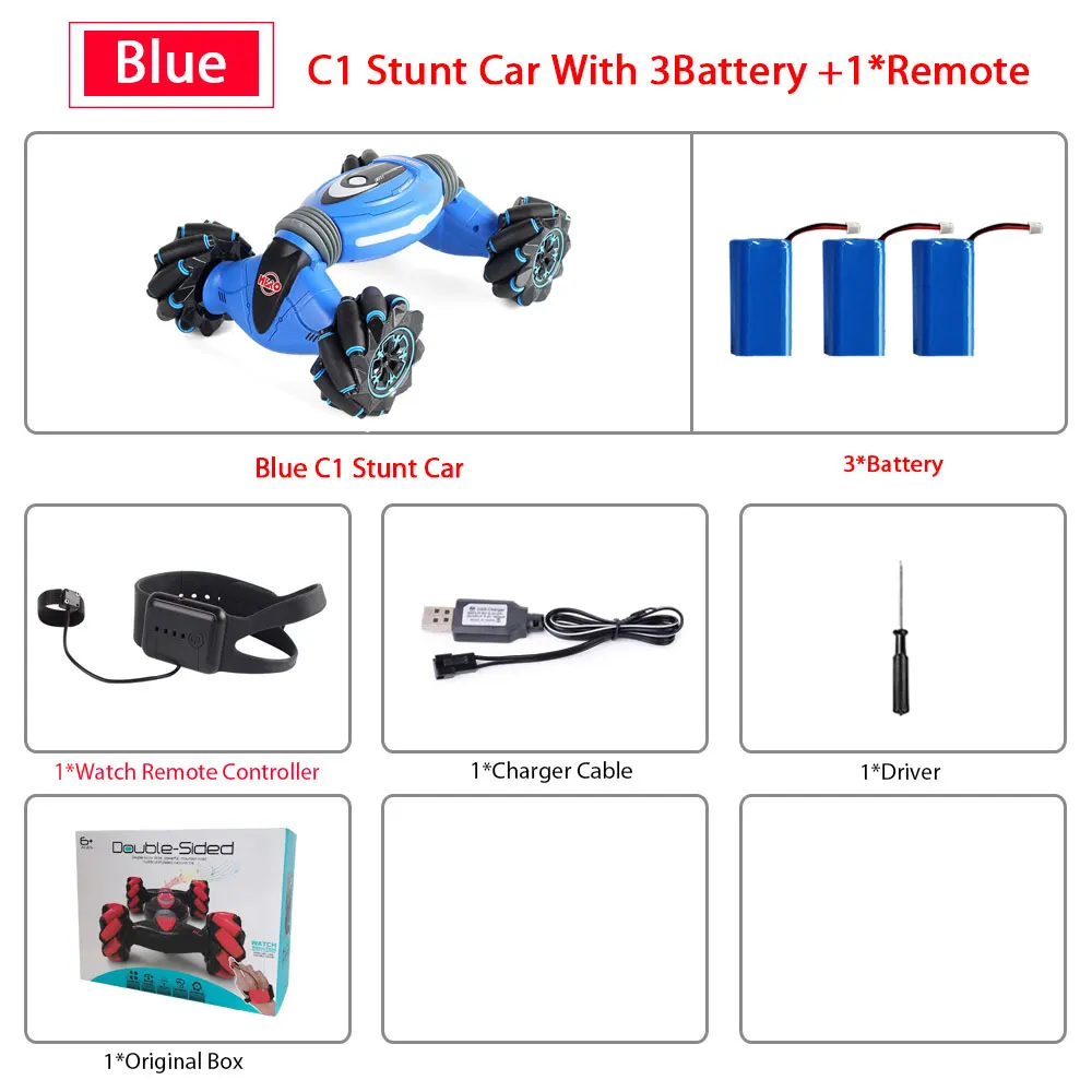 BLUE 1Remote 3B Remote Control Stunt Car Gesture Induction Twisting Off-Road Vehicle Light Music Drift Dancing Side Driving RC Toy Gift for Kids - Color: BLUE 1Remote 3B