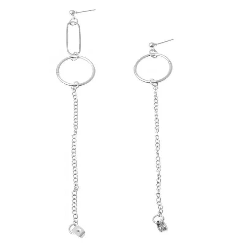 

Punk Silver Moon Cross Safety Pin Chain Drop Personality Earring Kit Jewelry Set