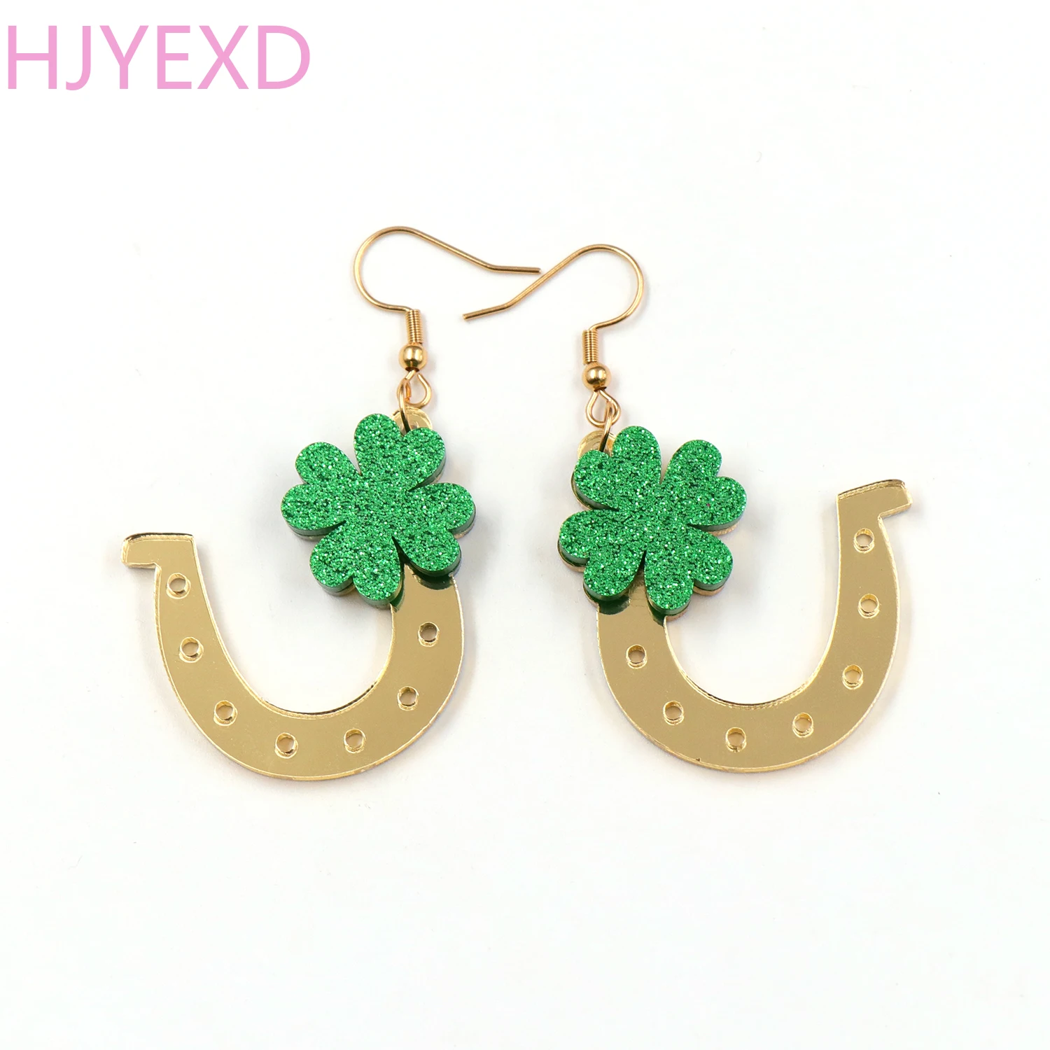 

（1pair) St. Patrick's Day Four Leaf Clover Statement Earrings For Women Saddle Acrylic Lucky Charm Earrings