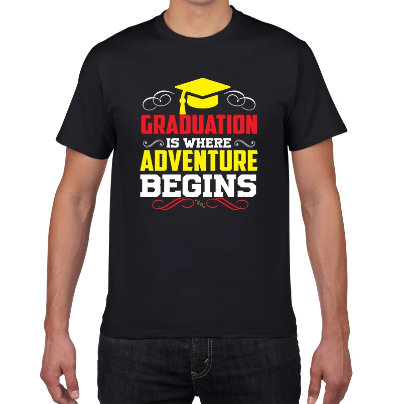 

Выпускной приключений начинается Забавные футболки Для мужчин негабаритных хлопковые топы уличная одежда, футболки для мальчиков, Повседневное с коротким рукавом футболки для девочек