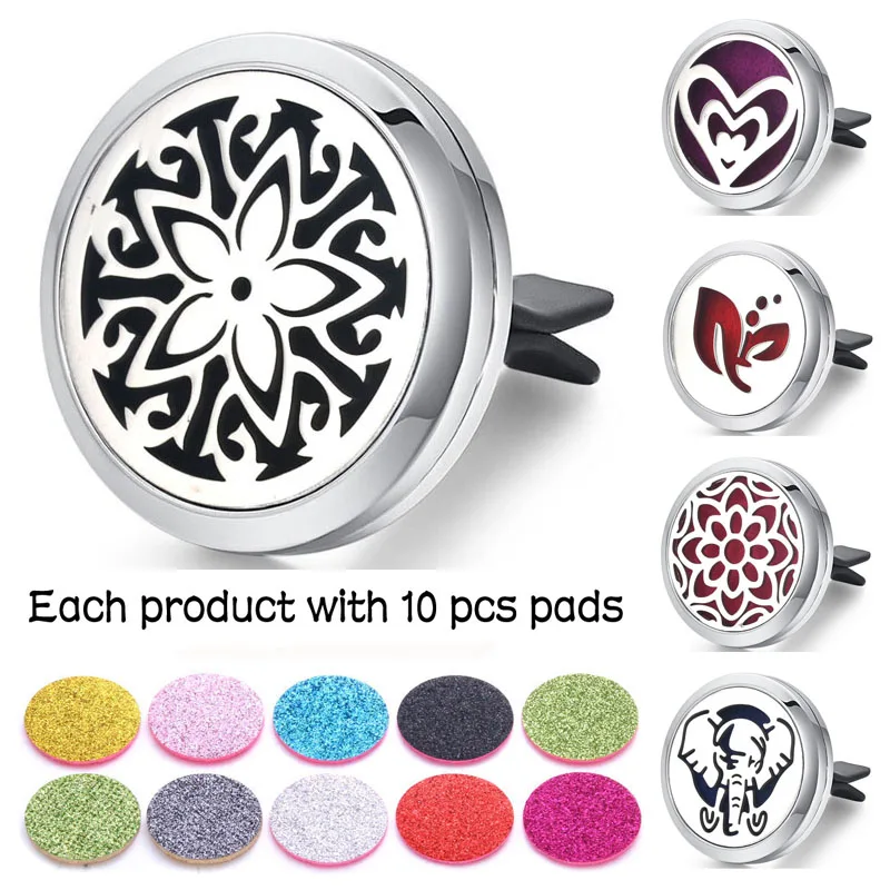 

New car air freshener aromatherapy clip stainless steel exhaust hole diffuser aromatherapy car box perfume pendant (10pc pad)