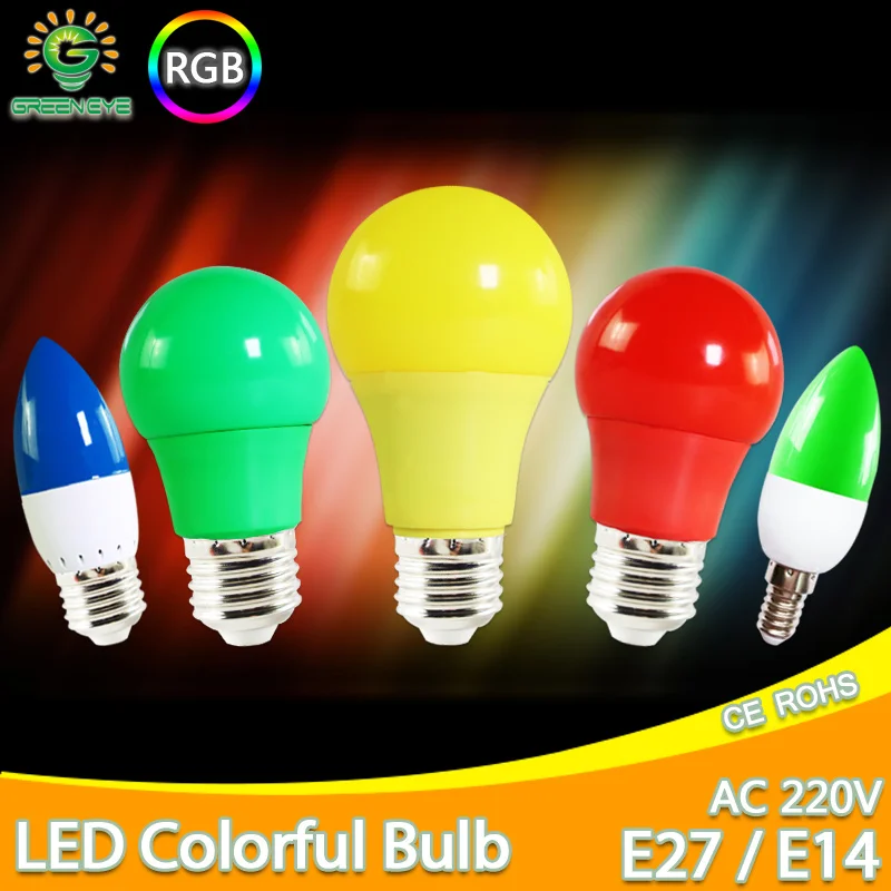 Светодиодный светильник E27 E14 3 Вт 5 7 RGB A60 A50 G45 C35 цветной светодиодный в форме свечи