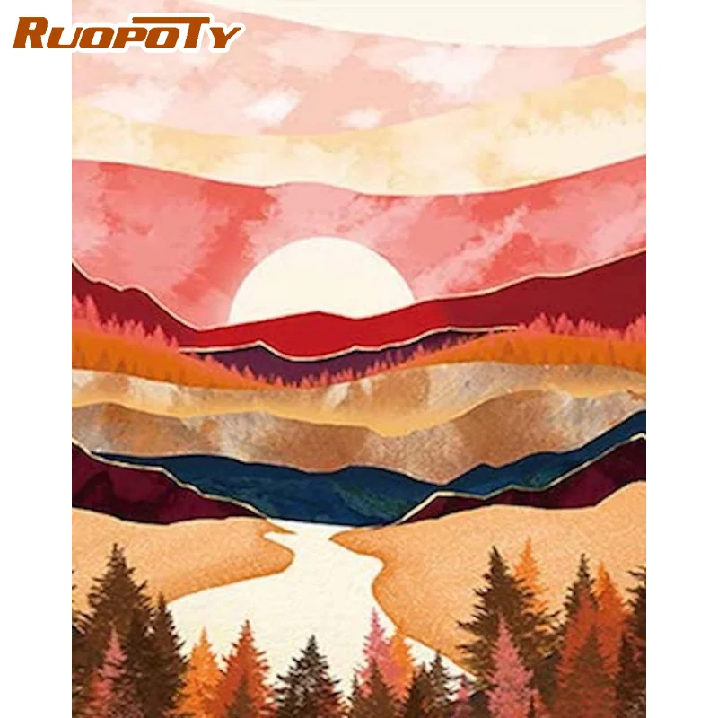 

RUOPOTY 60x75cm Frame DIY Painting By Number Abstract Sunset Landscape Wall Art Picture By Numbers For Home Decors