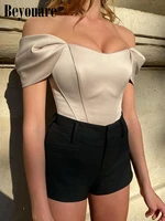 beyouare satin off shoulder corset tube crop tops women backless asymmetrical slim elegant fashion solid black tank 2022 summer