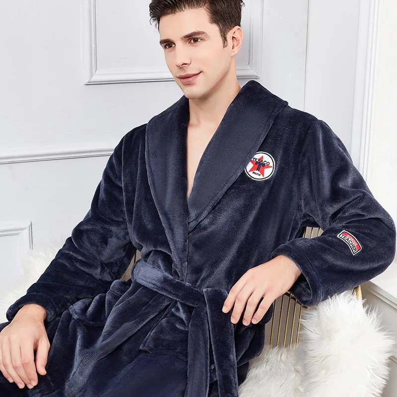 Plus Size 3XL 4XL Men Flannel Robe Nightwear Winter Kimono Bathrobe Gown Nightgown Loose Sleepwear Thick Warm Long Home Clothes