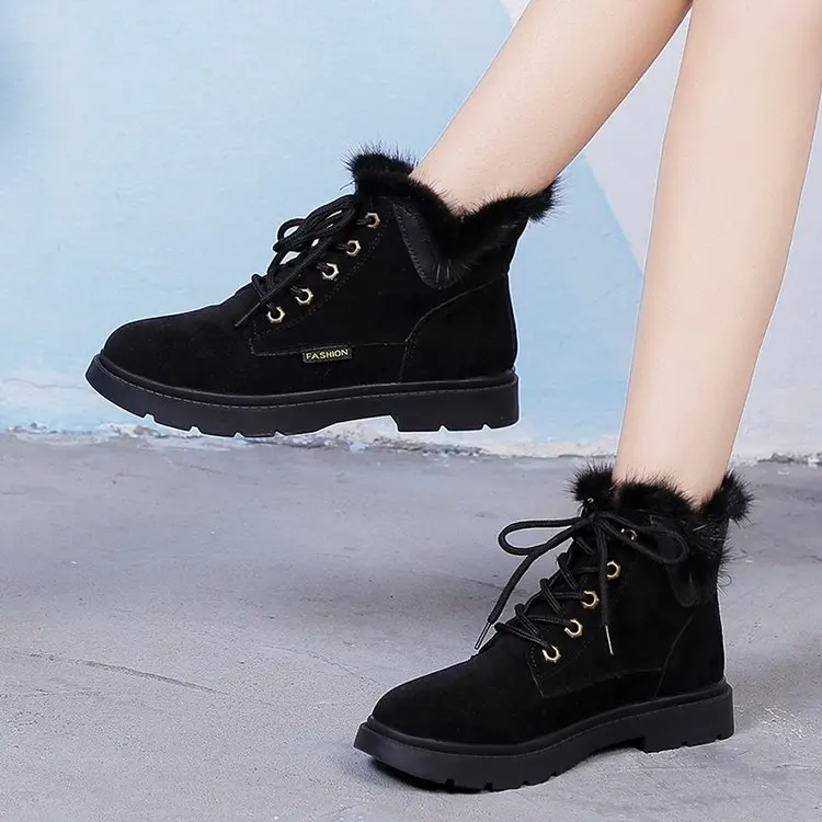 Осенние повседневные женские ботильоны теплые зимние ботинки на плоской подошве