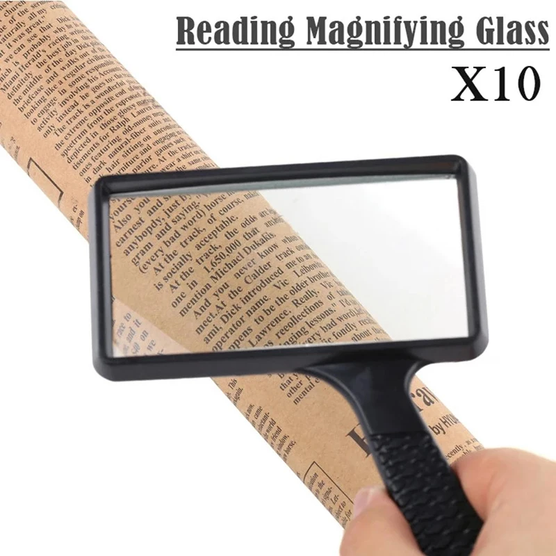 

Handheld 10X Magnifier Square Reading Magnifier Magnifying Glass Loupe Lens High Definition Rectangle Reading Magnifier Tools
