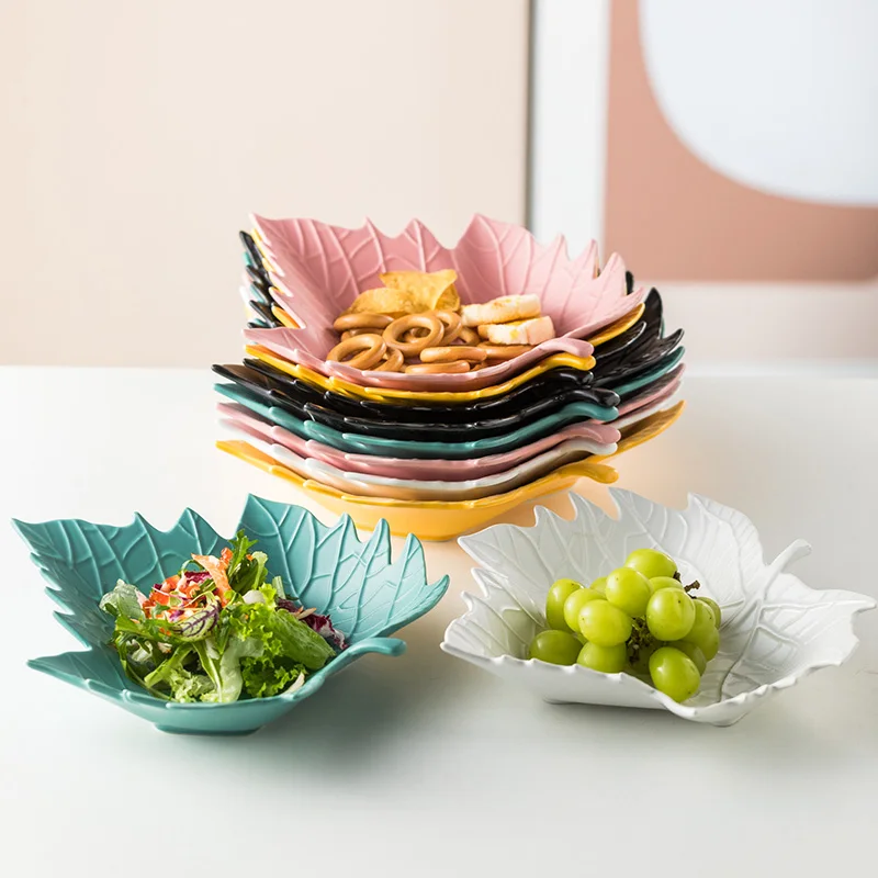 Creative Ceramic Maple Leaf Plate Snack Dessert Cake Candy Nut Dish Fruit Salad Porcelain Key Jewelry Home Decorative Tray | Дом и сад