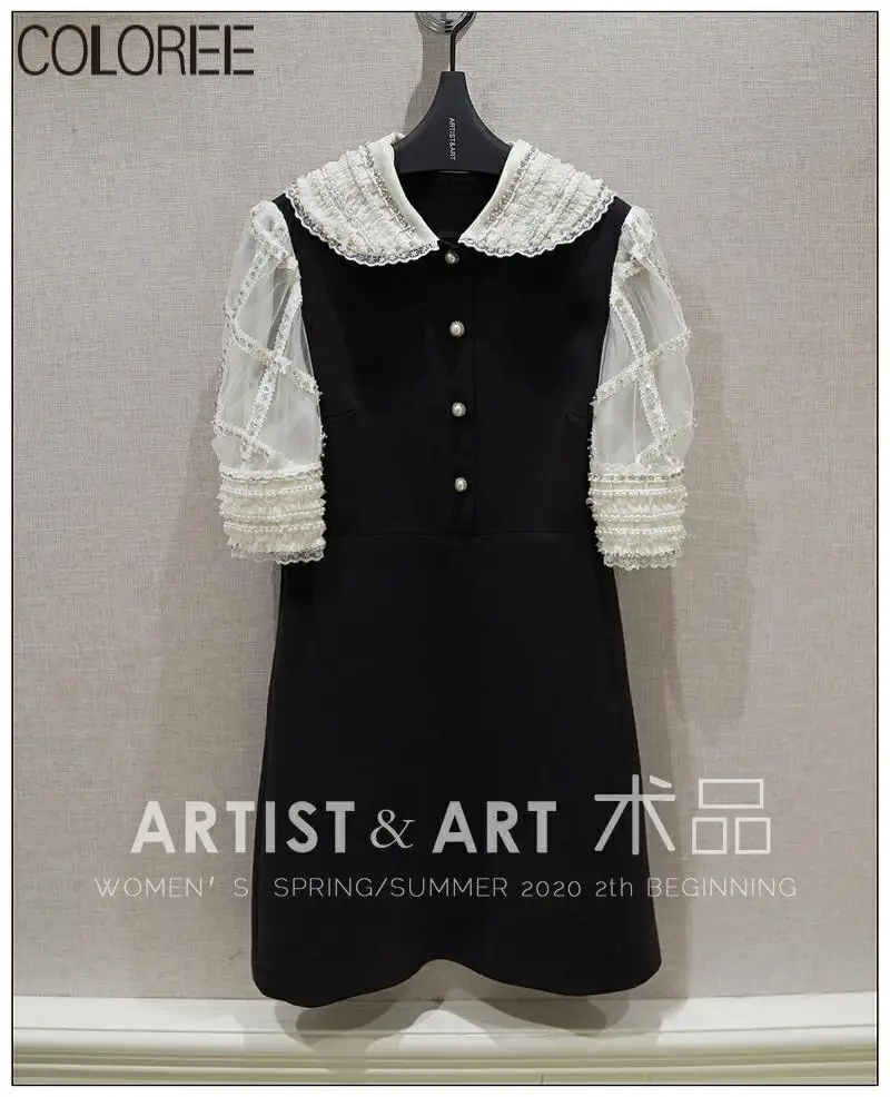 Женское винтажное Сетчатое мини платье трапеция подиумное ручной работы с