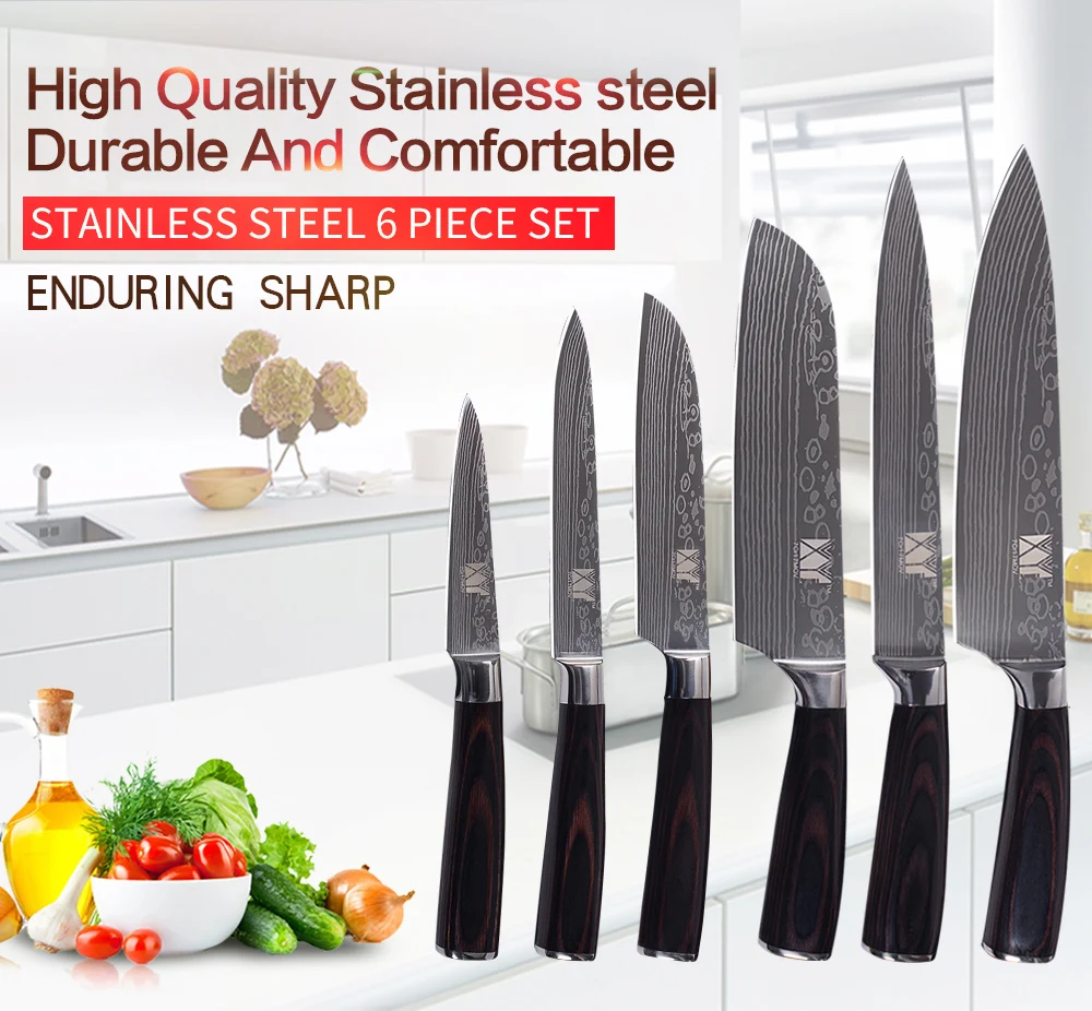 Набор кухонных ножей XYj из нержавеющей стали 7 шт. с сумкой для переноски 8 дюймов