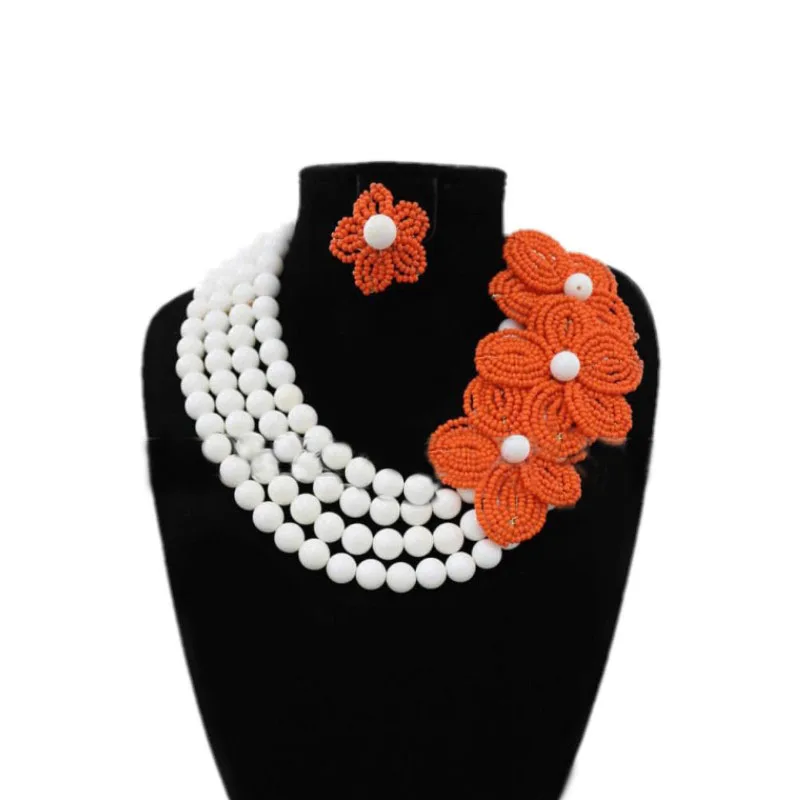 

Dudo Store Jewerly Sets For Women Bridal Fuchsia Flowers White Balls Jewelry Necklace and Earrings 4 Layers Free Shipping 2019