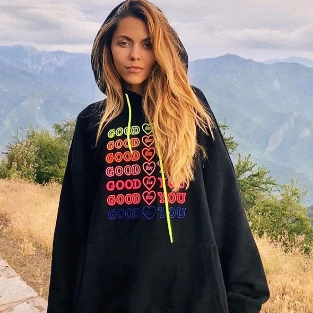 

Good for You Letter Hoodie Embroidery Girl Harajuku Hooded Pullover Kawaii Hoodies Harajuku Pink Oversized Sweatshirt Streetwear