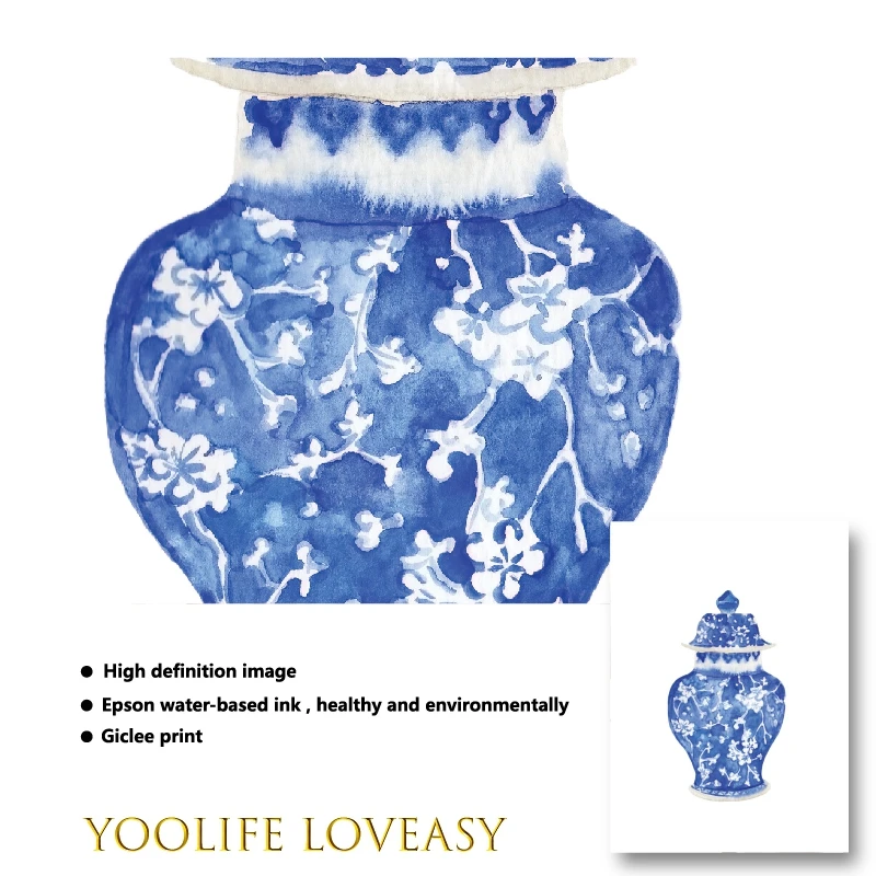Акварельные вазы в китайском стиле принты мин фарфор синий и белый китайское