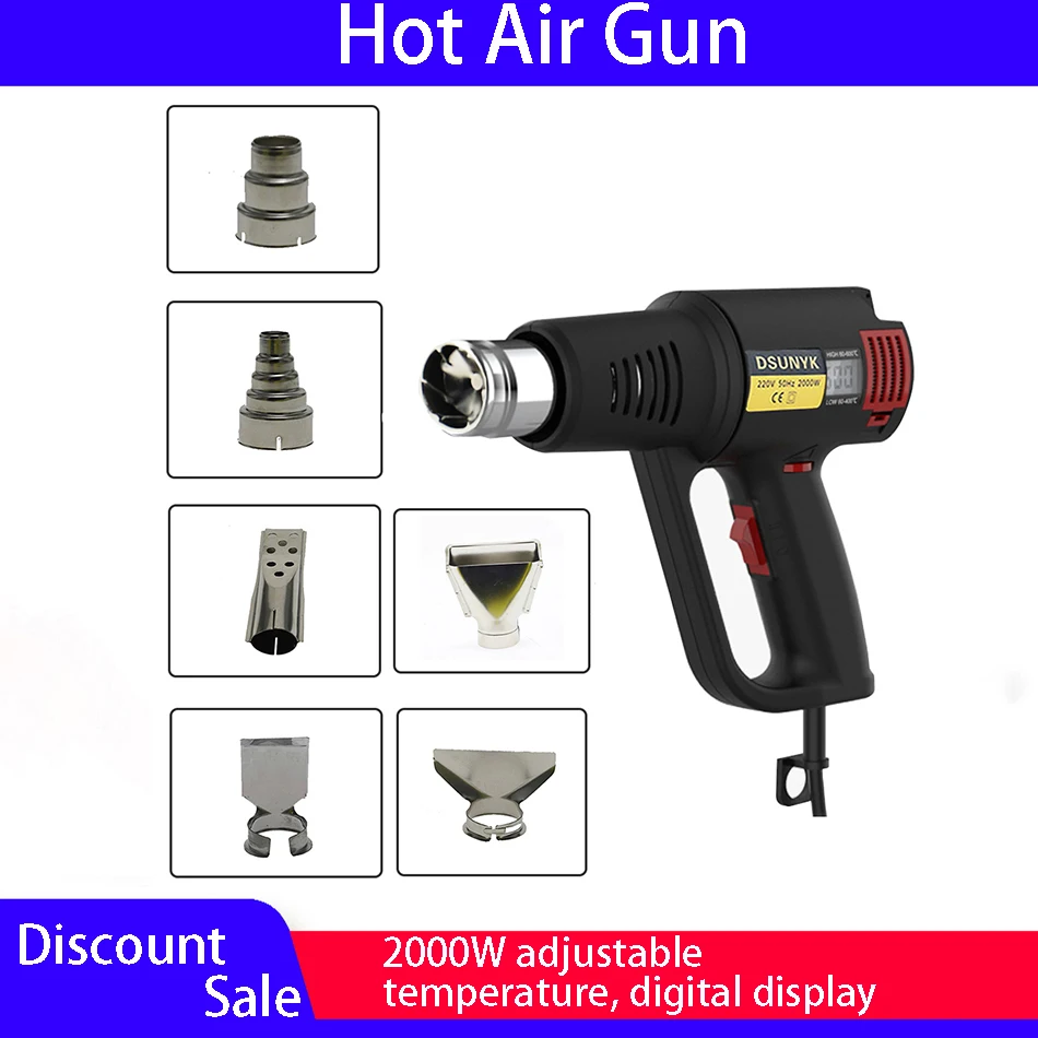 

Heat Gun 2000W Hot Air Gun Kit Variable Temperature for Shrink Plastic wrapping Paint Remover Stripper Home Improvement Tool