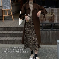 leopard skirt female high waist slimming hippie skirt long woolen medieval skirt for woman casual loose a line skirt streetwear