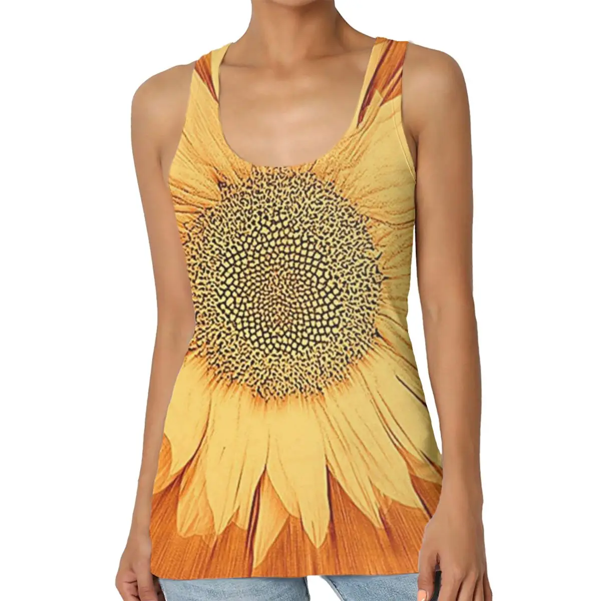 Женская майка с принтом подсолнуха без рукавов | одежда