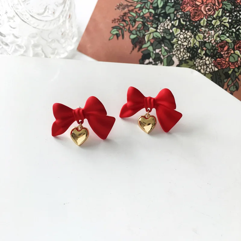 Hearts Cute Daily Korean Earrings Bowknot Sweet Women Fashion Earrings