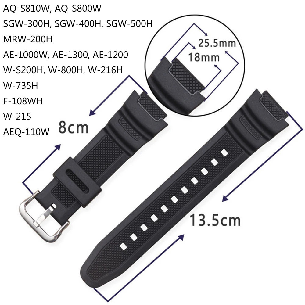 

18mm Colorful PU Watch Strap for Casio AQ-S810W/S800W SGW-300H/400H AE-1000W W-S200H AEQ-110W Wrist Band Bracelet Watchband