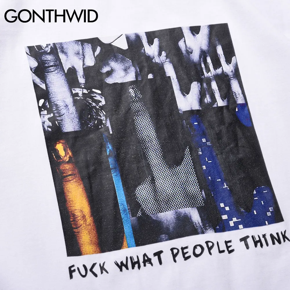 

GONTHWID T-Shirts Creative Middle Fingers Print Casual Loose Tshirts Hip Hop Punk Rock Streetwear Harajuku Fashion Casual Tops
