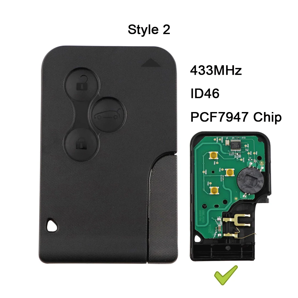 

YIQIXIN 3 кнопки ключ смарт-карты 434 МГц ID46 PCF7947/PCF7926 чип для Renault Clio Logan Megane 2 3 Scenic Remote Car Key Card