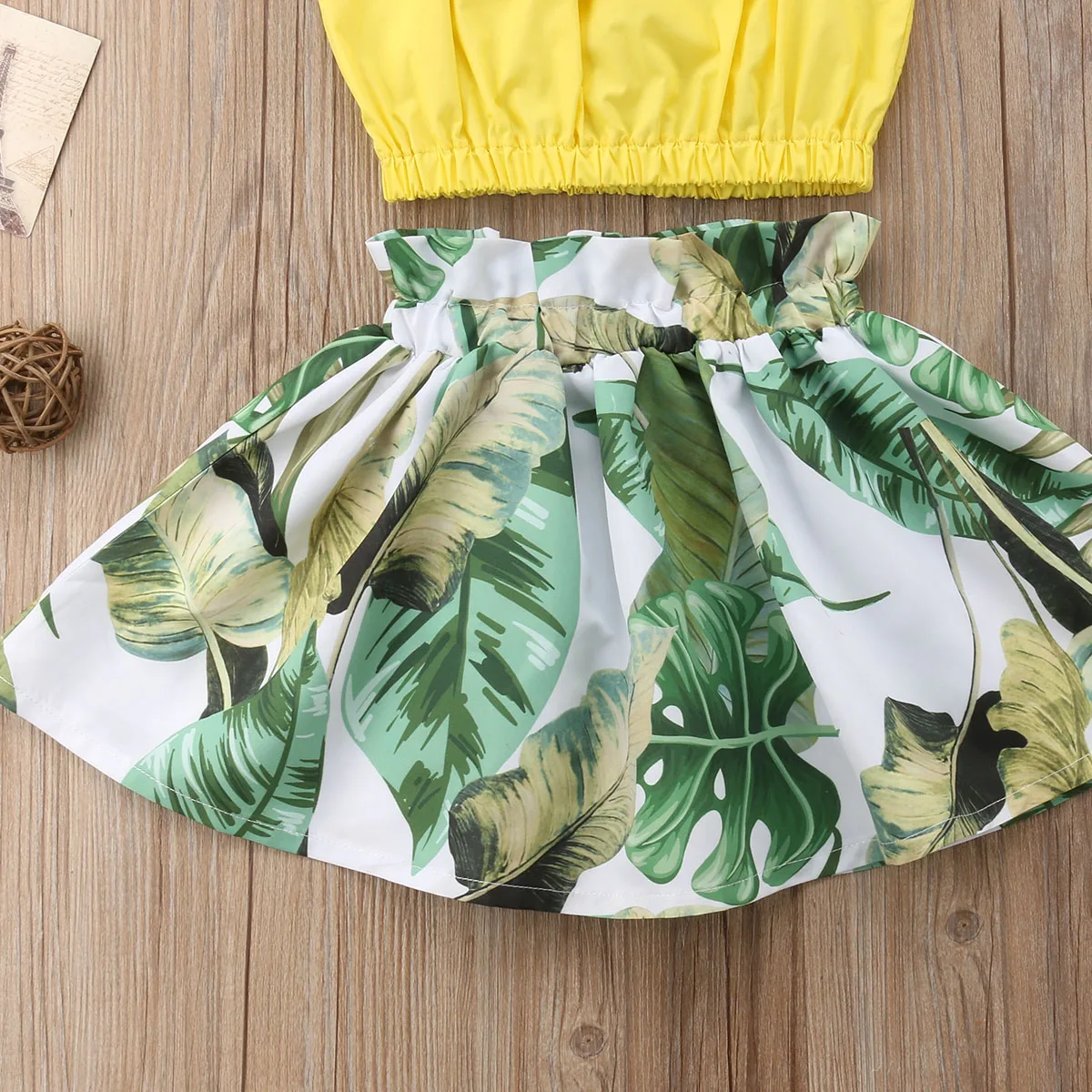 Новое поступление желтый укороченный топ с оборками для маленьких девочек юбка