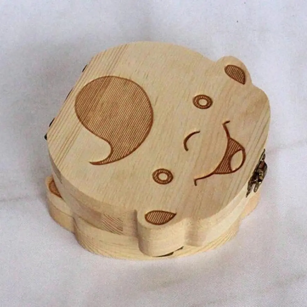 Caja de madera con texto en ingl&eacute;s para dientes ca&iacute;dos de beb&eacute;, caja de madera con texto franc&eacute;s, organizador de colecci&oacute;n para guardar dientes de leche, nueva oferta-5