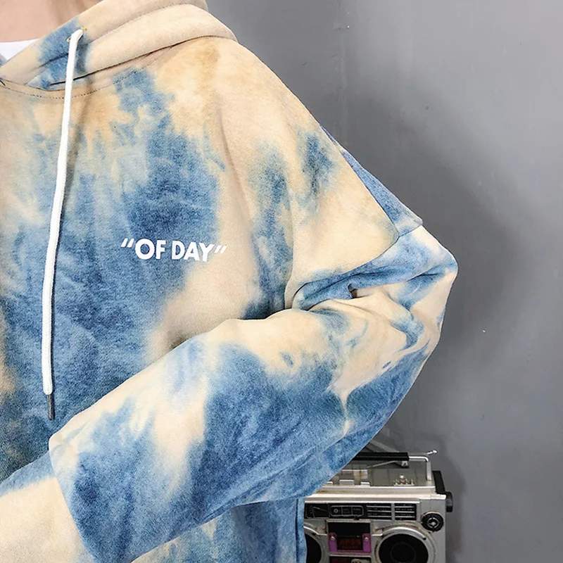 

Autumn Winter Streetwear BF Harajuku Hooded Coat Oversize Hoodies Tie Dyed Sweatershirt Female Loose Velvet Thicken