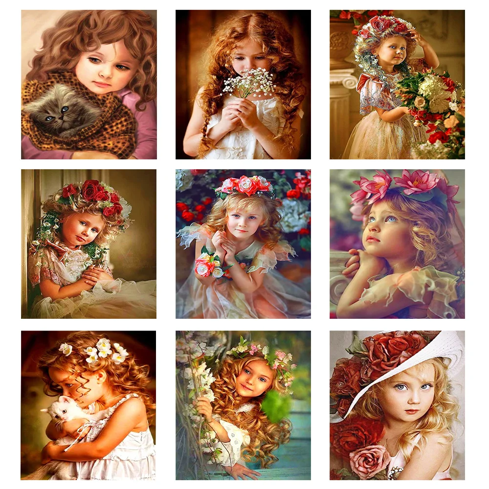 

Full Drill 5D Diamond Painting Little Girls &Flower Art Photo Diamond 3D Cross Stitch Embroidery Home Decor Handmade for Aldult