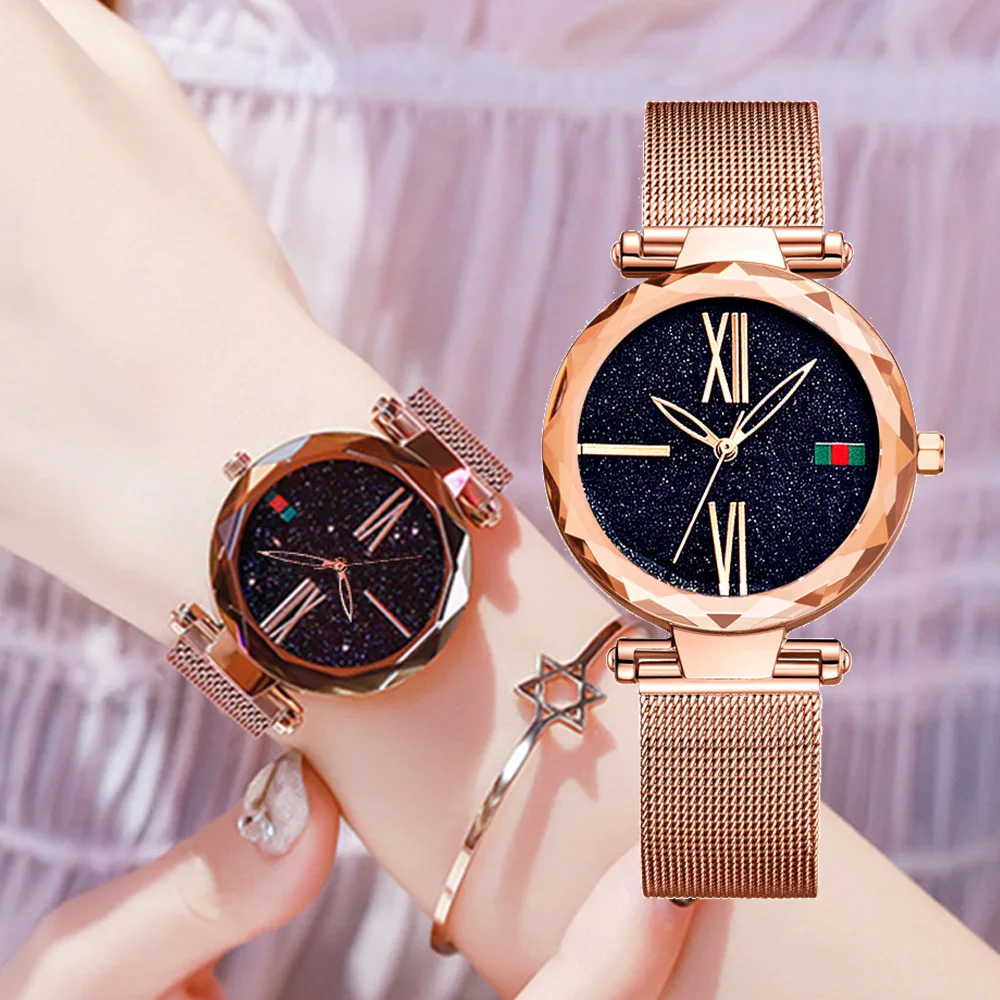 

DOM Luxury Rose Gold Women Watches Minimalism Starry sky Buckle Fashion Casual Female Wristwatch Waterproof G-1244GK-1M1
