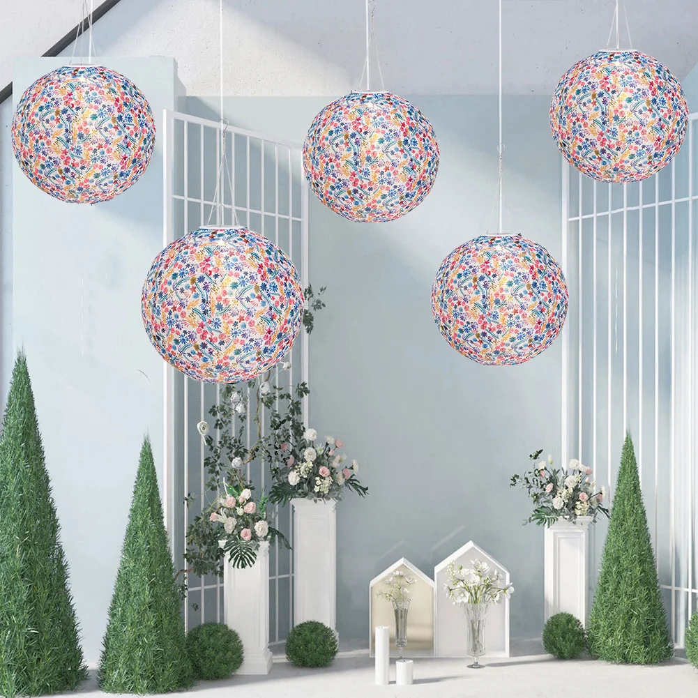 

12 inch Printed Waterproof Nylon LED Round Lantern Hanging for Wedding Birthday Party Decor Holiday Supplies Outdoor Decoration