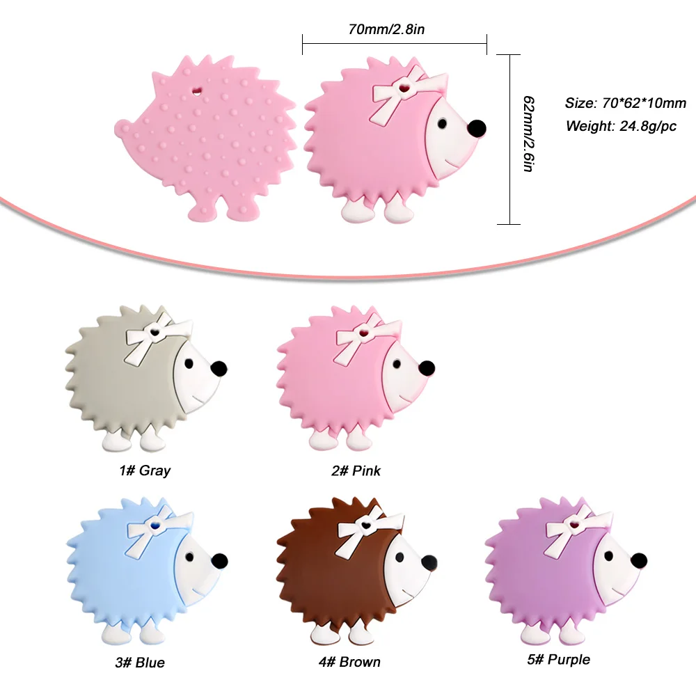 Kovict-mordedores de silicona con forma de erizo de dibujos animados, colgantes de silicona sin BPA, accesorios de cadena para chupete, juguetes molares para beb&eacute;, 1 pieza-4