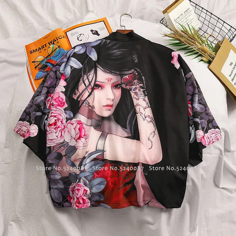 Japanese Style Kimono Cardigan Men Chinese Traditional Dragon Print Robe Samurai Yukata Loose Blouse Haori Coat Asian Streetwear |