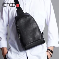 aetoo leather mens chest bag fashion cross body bag first layer of cowhide high capacity casual shoulder bag