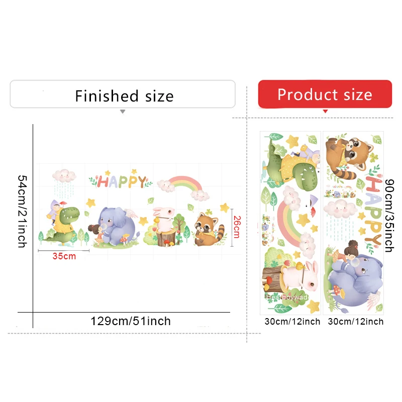 Мультяшные животные декор детской комнаты настенные наклейки милый слон кролик