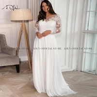 elegant scoop long sleeves plus size bridal gown appliqued chiffon beach wedding dress with sleeves vestido de novia 2021