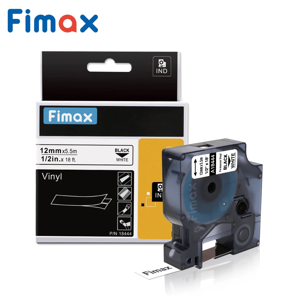 Fimax 4 шт. промышленный Dymo Rhino цветные виниловые этикетки лента 12 мм 18432 18435 18438 18444 для Dymo Rhino 5000 принтеры этикеток