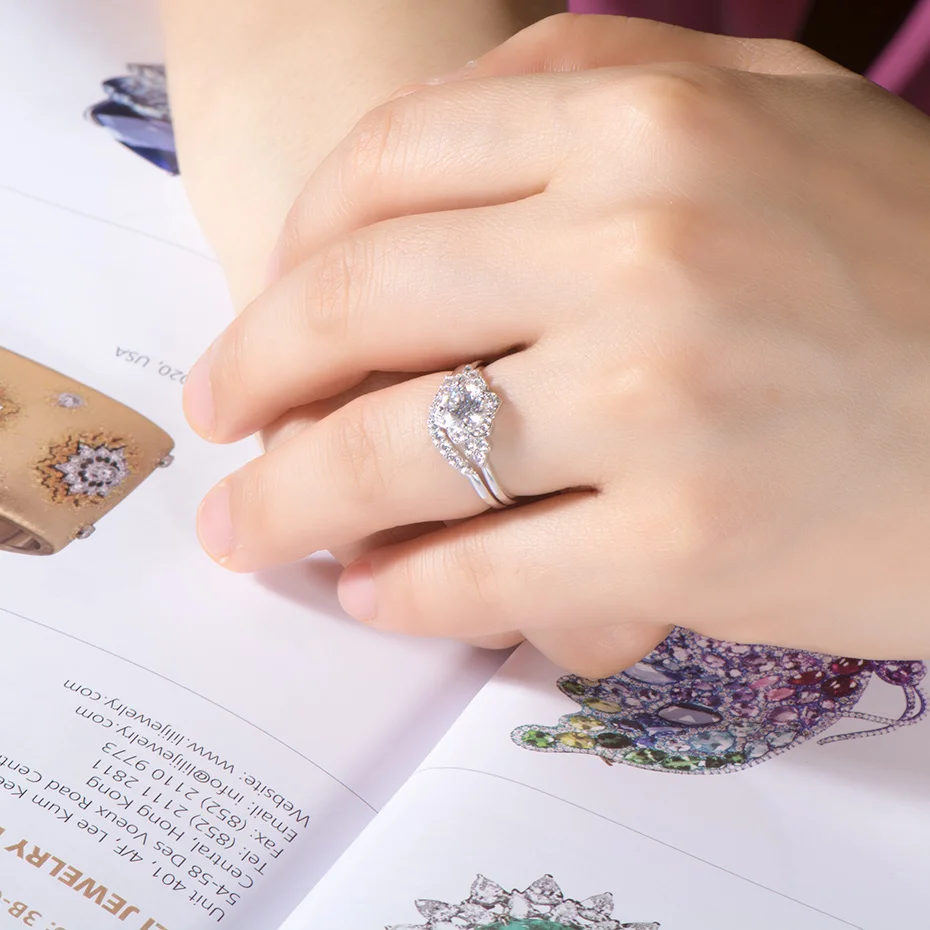 Kuolit 0.7ct кольца с муассанитом, набор для женщин, 925 пробы, серебряное кольцо, ювелирное изделие с бриллиантами, свадебный подарок для девочки