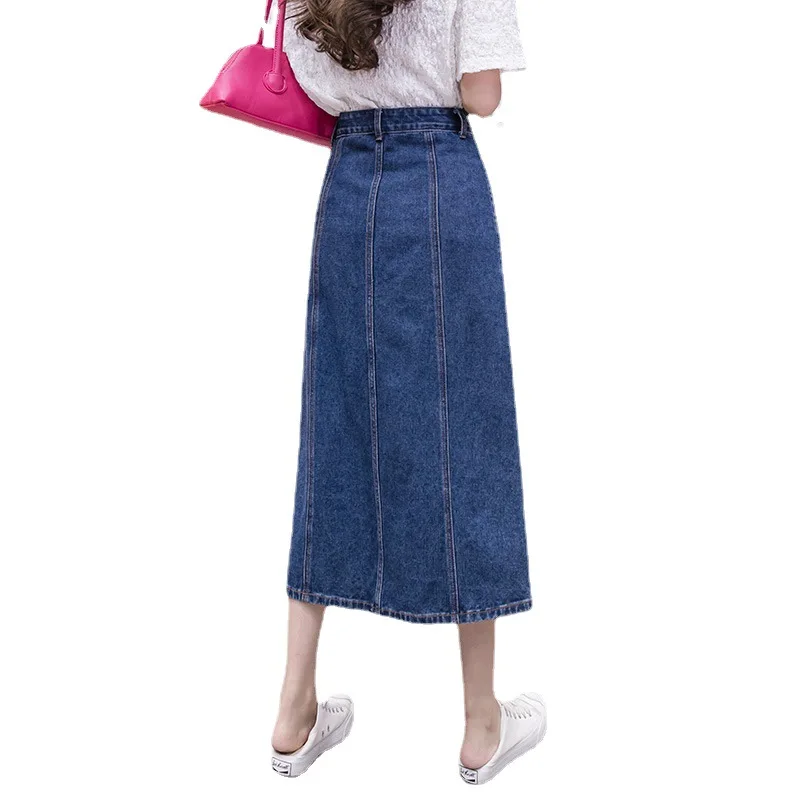 

Plus Size S-5XL Long Denim Skirt Women High Waist A-Line Jeans With Pocket 2021 Summer Trend Elegant Ladies Clothes Outwear