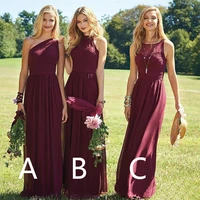 a line chiffon burgundy bridesmaid dresses floor length new dress three style dresses lace o neck prom party gown
