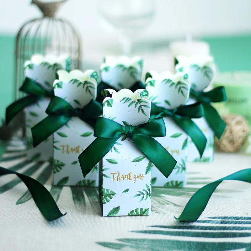Cajas de papel verde para dulces para celebraciones, bolsa de regalo de suministros de fiesta y decoraci&oacute;n para cumplea&ntilde;os, navidad, boda y nacimiento del beb&eacute;-0