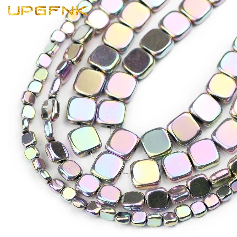 

UPGFNK из натурального камня светильник Фиолетовый аметист плоские квадратные разделители бусины для изготовления ювелирных изделий 4/6/8mmDiy б...