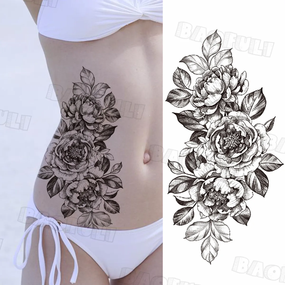 Временные татуировки 3D акварельные тигровые розы для женщин геометрические