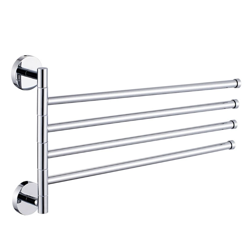 

Wall-Mounted Swivel Towel Bar Stainless Steel 4-Arm Bathroom Swing Hanger Towel Rack Holder Towel Storage Organizer
