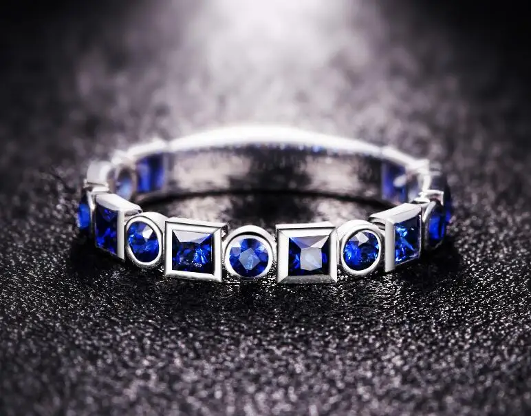 Кольцо женское Seanlov с инкрустацией из фианита голубого цвета | Украшения и