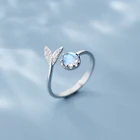 Женские кольца в виде хвоста русалки MloveAcc, кольца из пенопласта с Синим Опалом и кубическим цирконием, регулируемые ювелирные изделия из 100% настоящего серебра, подарок