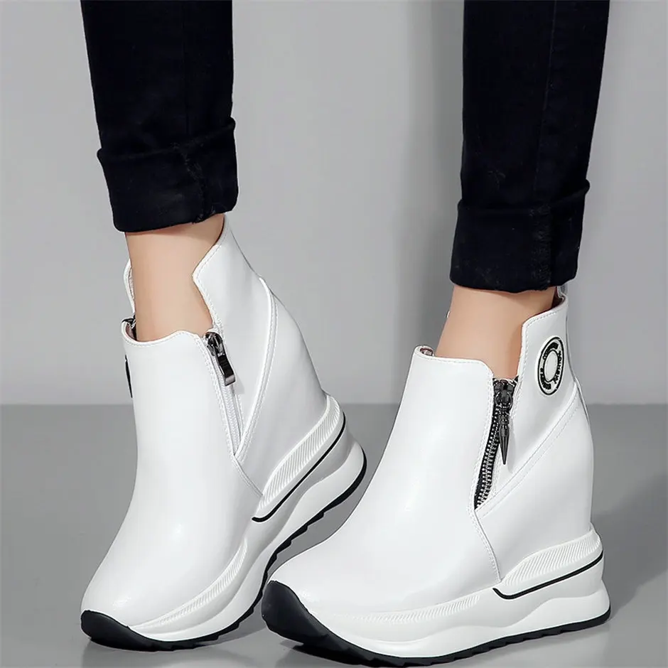 

Winter Warm Pumps Women Genuine Leather Wedges High Heel Ankle Boots Female High Top Round Toe Fashion Sneakers Casual Shoes