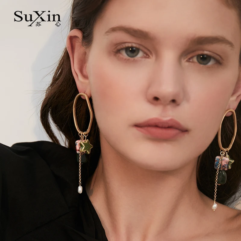SuXin длинные серьги-кисточки в форме звезды с пентаграммой для женщин стиле